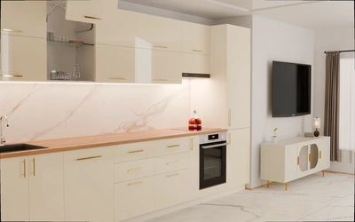 Прямая кухня «Виен» 3,9 м, фасады AGT HG Bianco 647, вид слева