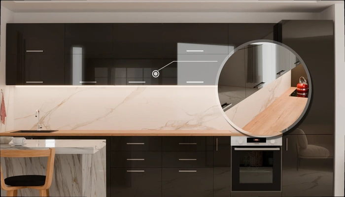 Прямая кухня «Виен» 3,9 м, фасады AGT HG Anthracite 6022, детали фурнитуры