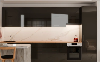 Прямая кухня «Виен» 3,9 м, фасады AGT HG Anthracite 6022, вид спереди