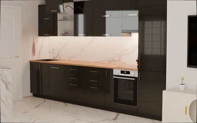 Прямая кухня «Виен» 3,9 м, фасады AGT HG Anthracite 6022, вид справа