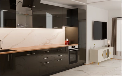 Прямая кухня «Виен» 3,9 м, фасады AGT HG Anthracite 6022, вид слева