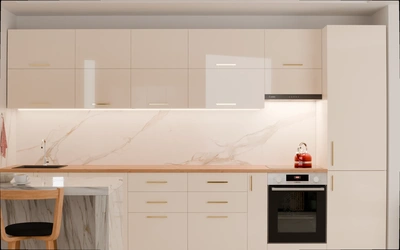 Прямая кухня «Виен» 3,9 м, фасады AGT HG Cream 605, вид спереди