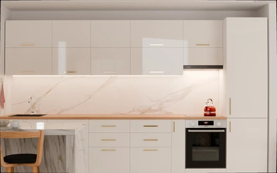 Прямая кухня «Виен» 3,9 м, фасады AGT HG White 601, вид спереди