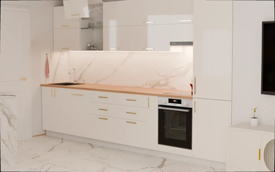 Прямая кухня «Виен» 3,9 м, фасады AGT HG White 601, вид справа