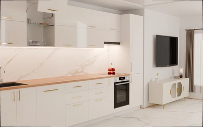 Прямая кухня «Виен» 3,9 м, фасады AGT HG White 601, вид слева