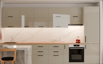 Прямая кухня «Виен» 3,9 м, фасады AGT HG Trend Gray 6020, вид спереди