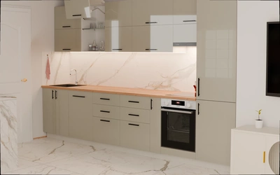 Прямая кухня «Виен» 3,9 м, фасады AGT HG Trend Gray 6020, вид справа