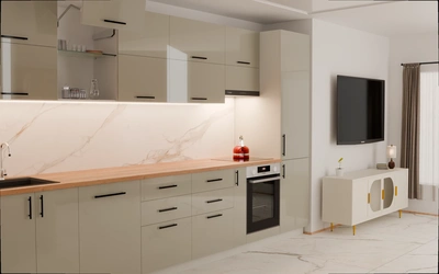 Прямая кухня «Виен» 3,9 м, фасады AGT HG Trend Gray 6020, вид слева