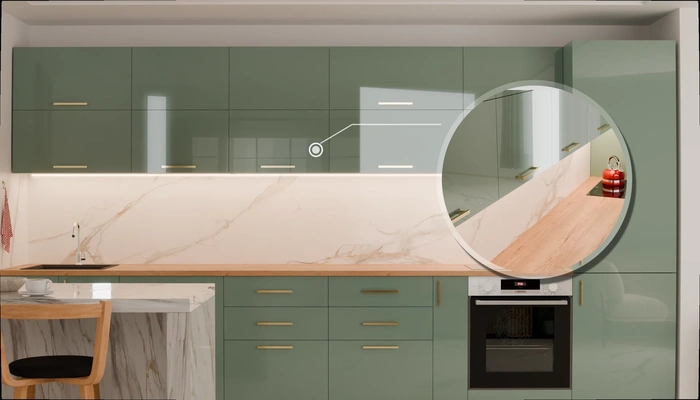 Прямая кухня «Виен» 3,9 м, фасады AGT HG Chrome Gray 6021, детали фурнитуры