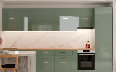 Прямая кухня «Виен» 3,9 м, фасады AGT HG Chrome Gray 6021, вид спереди