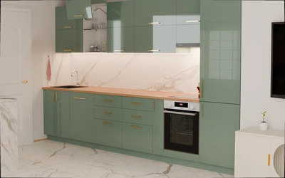 Прямая кухня «Виен» 3,9 м, фасады AGT HG Chrome Gray 6021, вид справа