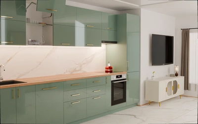 Прямая кухня «Виен» 3,9 м, фасады AGT HG Chrome Gray 6021, вид слева