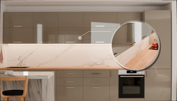 Прямая кухня «Виен» 3,9 м, фасады AGT HG Diamond Gray 6015, детали фурнитуры