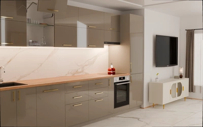 Прямая кухня «Виен» 3,9 м, фасады AGT HG Diamond Gray 6015, вид слева