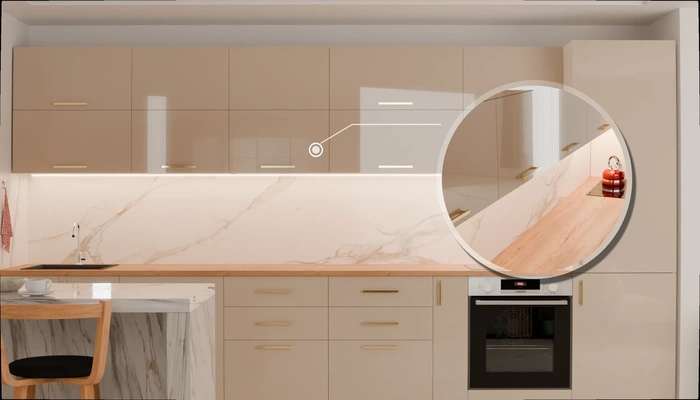 Прямая кухня «Виен» 3,9 м, фасады AGT HG Deluxe Gray 6008, детали фурнитуры