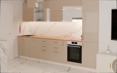 Прямая кухня «Виен» 3,9 м, фасады AGT HG Deluxe Gray 6008, вид справа