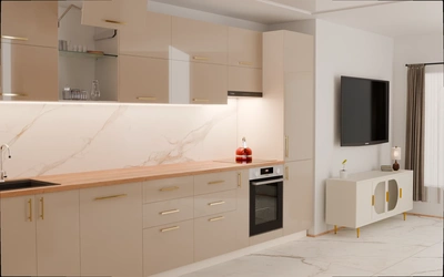 Прямая кухня «Виен» 3,9 м, фасады AGT HG Deluxe Gray 6008, вид слева