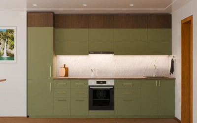Прямая кухня «Элион» 3,4 м, фасады AGT Olive Green 3097, вид спереди