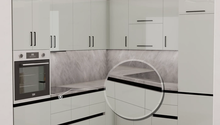 Угловая кухня «Кайлен» 2,7 м × 2,3 м, фасады AGT HG Onyx Grey 6016, детали фурнитуры