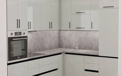 Угловая кухня «Кайлен» 2,7 м × 2,3 м, фасады AGT HG Onyx Grey 6016, вид слева