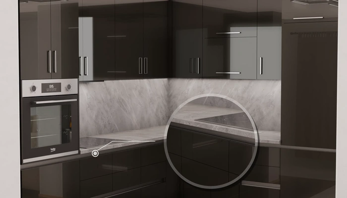 Угловая кухня «Кайлен» 2,7 м × 2,3 м, фасады AGT HG Anthracite 6022, детали фурнитуры