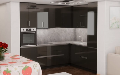 Угловая кухня «Кайлен» 2,7 м × 2,3 м, фасады AGT HG Anthracite 6022, общий план