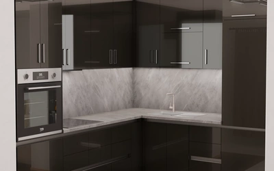 Угловая кухня «Кайлен» 2,7 м × 2,3 м, фасады AGT HG Anthracite 6022, вид слева