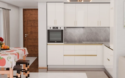 Угловая кухня «Кайлен» 2,7 м × 2,3 м, фасады AGT HG White 601, вид спереди