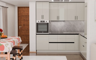 Угловая кухня «Кайлен» 2,7 м × 2,3 м, фасады AGT HG Trend Gray 6020, вид спереди