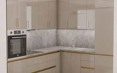 Угловая кухня «Кайлен» 2,7 м × 2,3 м, фасады AGT HG Diamond Gray 6015, вид слева