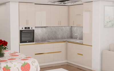 Угловая кухня «Кайлен» 2,7 м × 2,3 м, фасады AGT HG Deluxe Gray 6008, общий план
