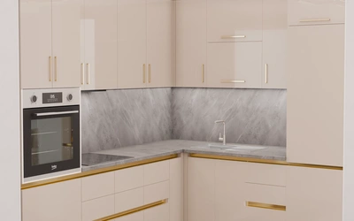 Угловая кухня «Кайлен» 2,7 м × 2,3 м, фасады AGT HG Deluxe Gray 6008, вид слева