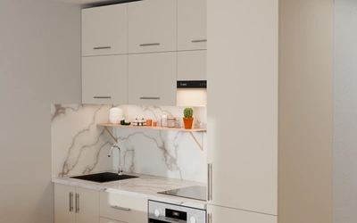 Кухня 2,2 м для студии, цвет Sahara Cream 3019, вид справа
