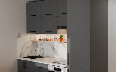 Кухня 2,2 м для студии, цвет Royal Grey 3022, вид справа